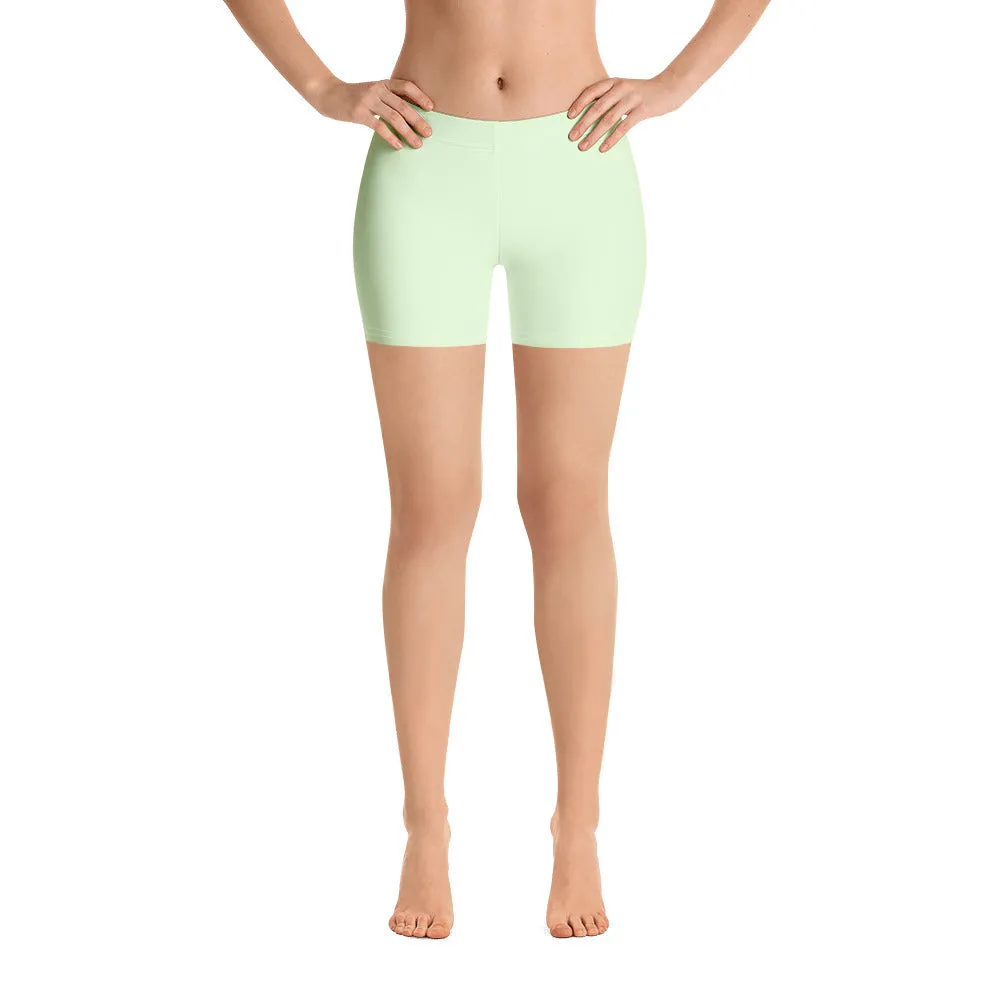 Pale Green Women's Shorts, Solid Color Light Green Elastic Tight Shorts-Made in USA/EU/MX