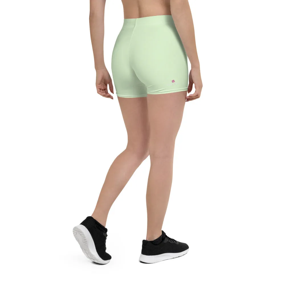 Pale Green Women's Shorts, Solid Color Light Green Elastic Tight Shorts-Made in USA/EU/MX