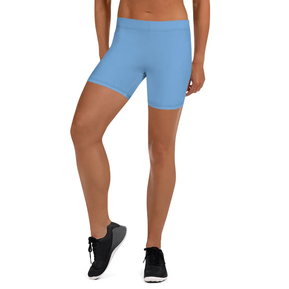 Pastel Blue Women's Designer Shorts, Sky Light Blue Premium Short Tights-Made in USA/EU/MX