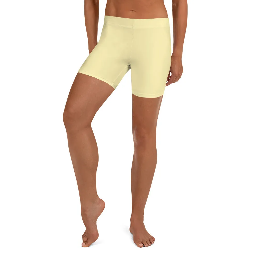 Pastel Yellow Women's Shorts, Light Yellow Solid Color Modern Short Tights-Made in USA/EU