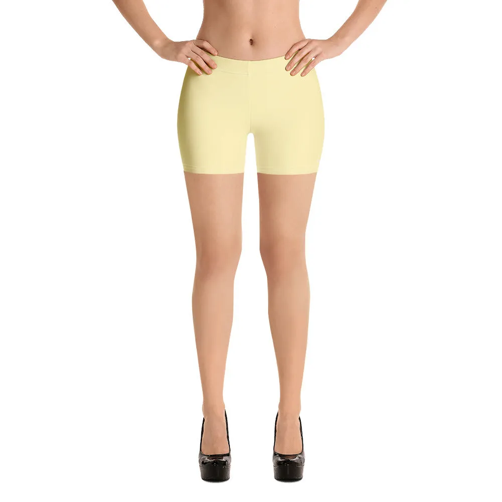 Pastel Yellow Women's Shorts, Light Yellow Solid Color Modern Short Tights-Made in USA/EU