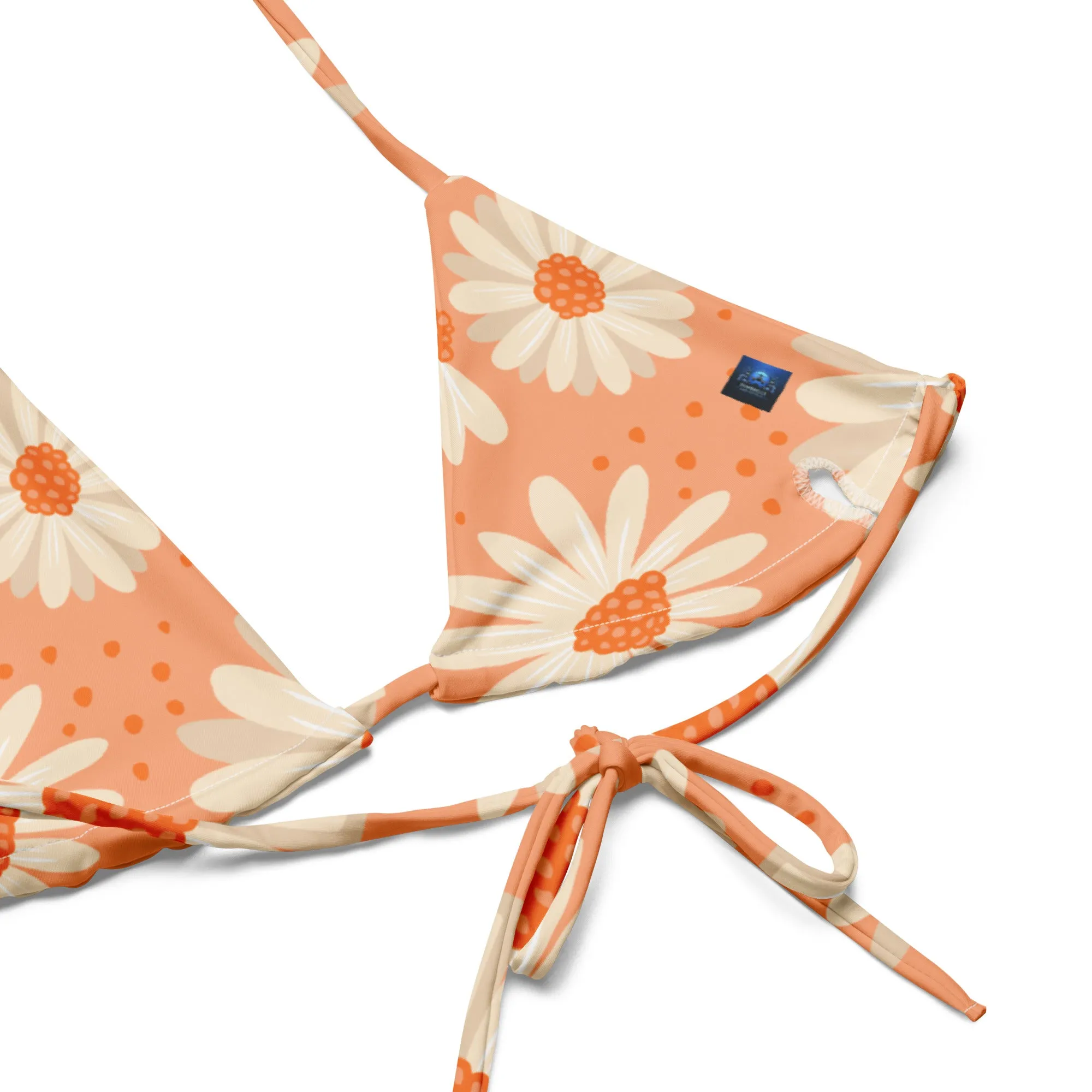 Peach with Daisies Pattern String Bikini by Dumbbells and Hotels