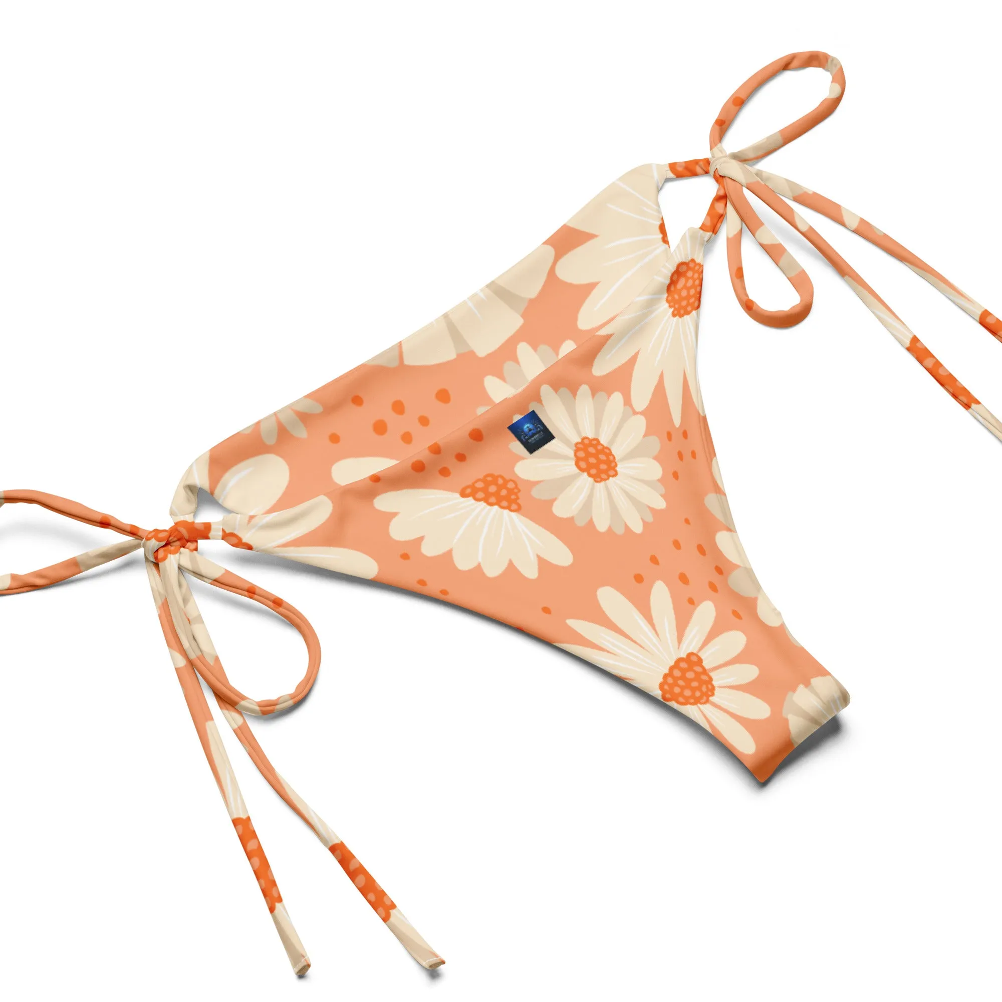 Peach with Daisies Pattern String Bikini by Dumbbells and Hotels