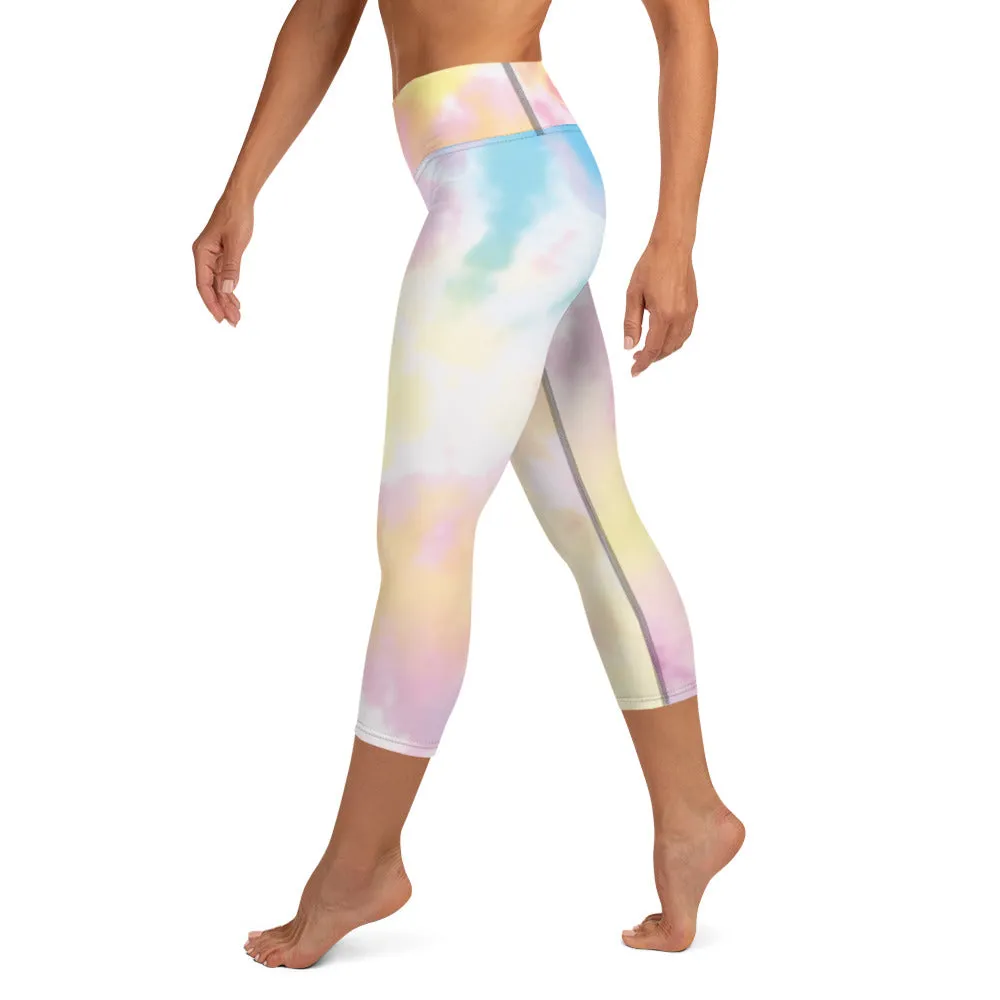 Pink Abstract Yoga Capri Leggings, Unicorn Colors Women's Capris Tights-Made in USA/EU/MX