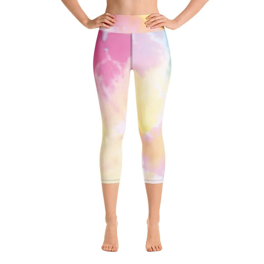 Pink Abstract Yoga Capri Leggings, Unicorn Colors Women's Capris Tights-Made in USA/EU/MX