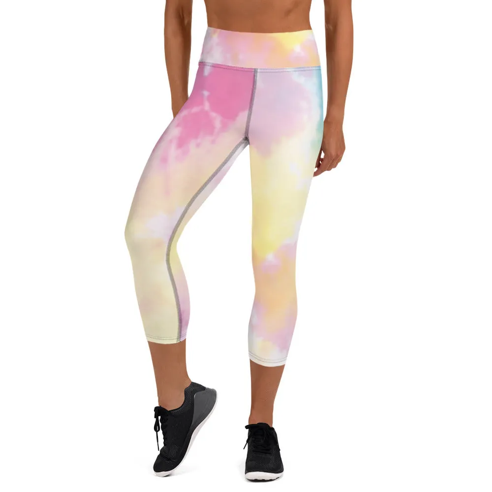 Pink Abstract Yoga Capri Leggings, Unicorn Colors Women's Capris Tights-Made in USA/EU/MX