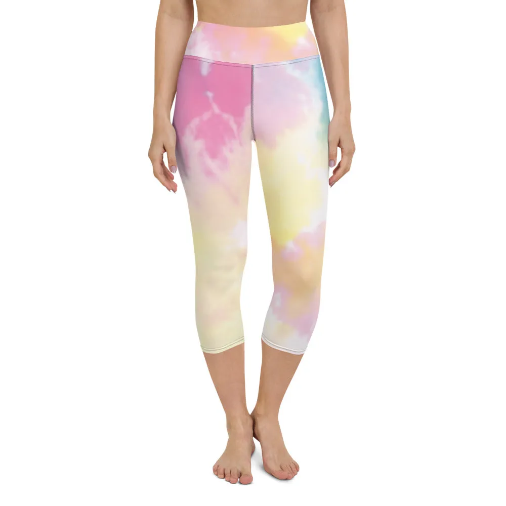 Pink Abstract Yoga Capri Leggings, Unicorn Colors Women's Capris Tights-Made in USA/EU/MX