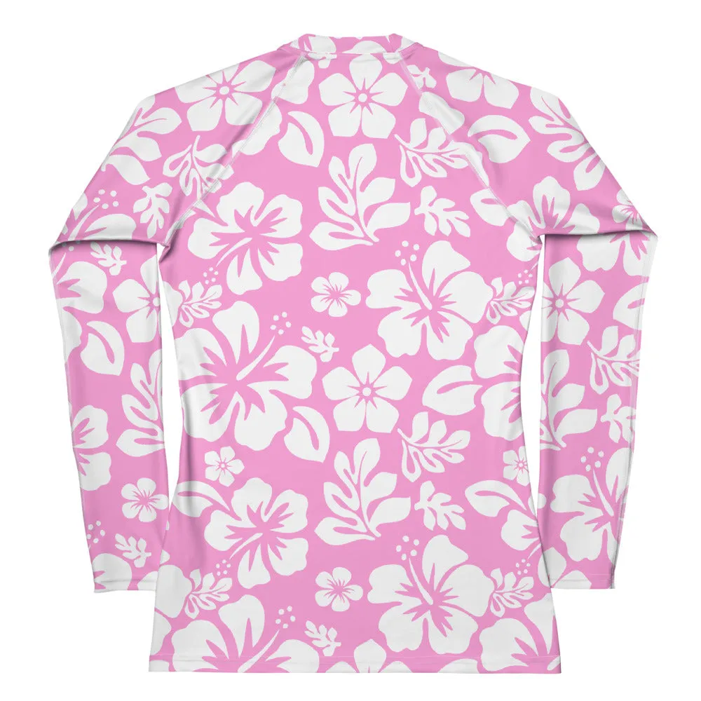 Pink and White Hawaiian Print Women's Rash Guard