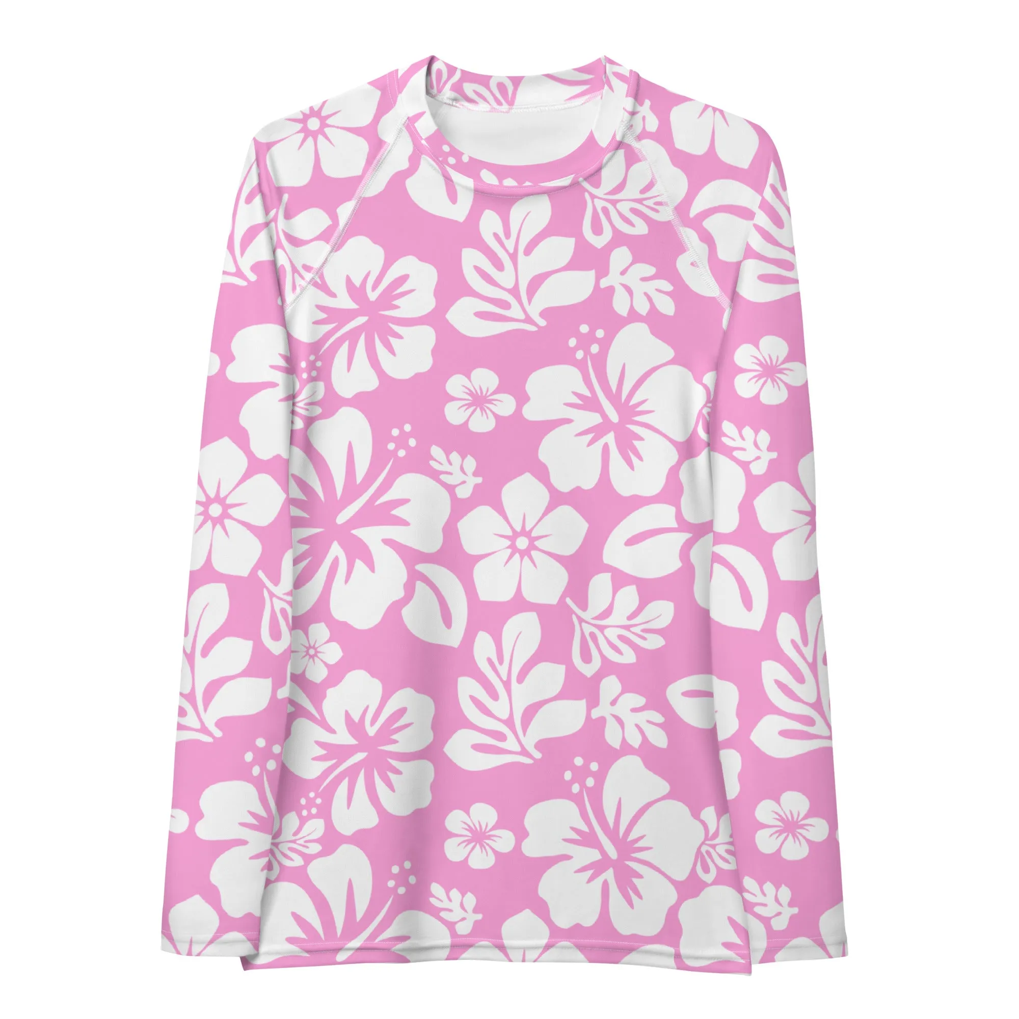 Pink and White Hawaiian Print Women's Rash Guard