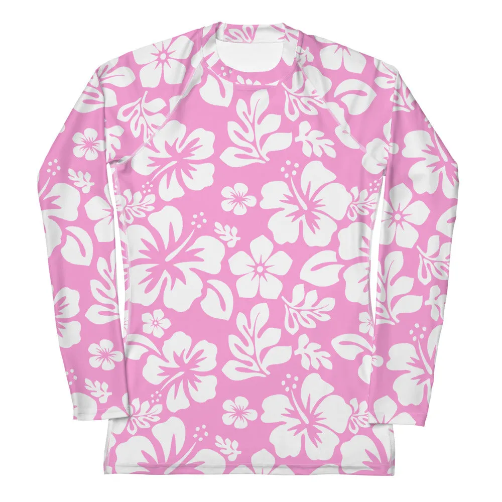 Pink and White Hawaiian Print Women's Rash Guard