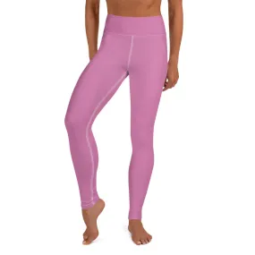 Pink Solid Color Yoga Leggings, Best Soft Pink Long Gym Workout Tights-Made in USA/EU/MX