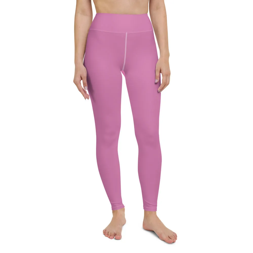 Pink Solid Color Yoga Leggings, Best Soft Pink Long Gym Workout Tights-Made in USA/EU/MX
