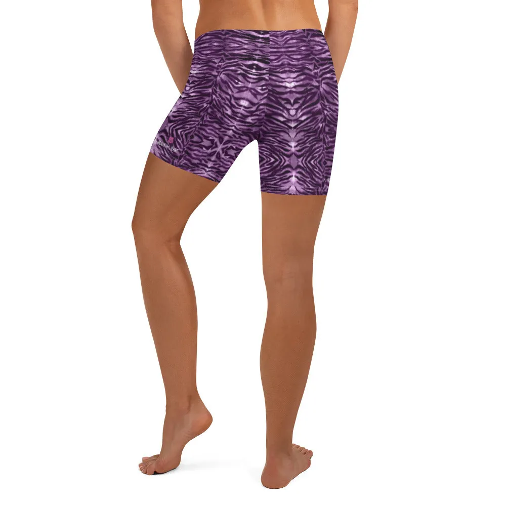 Pink Tiger Striped Shorts, Animal Print Designer Tiger Short Gym Tights For Women-Made in USA