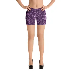 Pink Tiger Striped Shorts, Animal Print Designer Tiger Short Gym Tights For Women-Made in USA