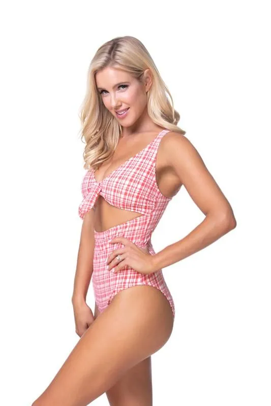 Plaid Cutout One Piece Swimsuit