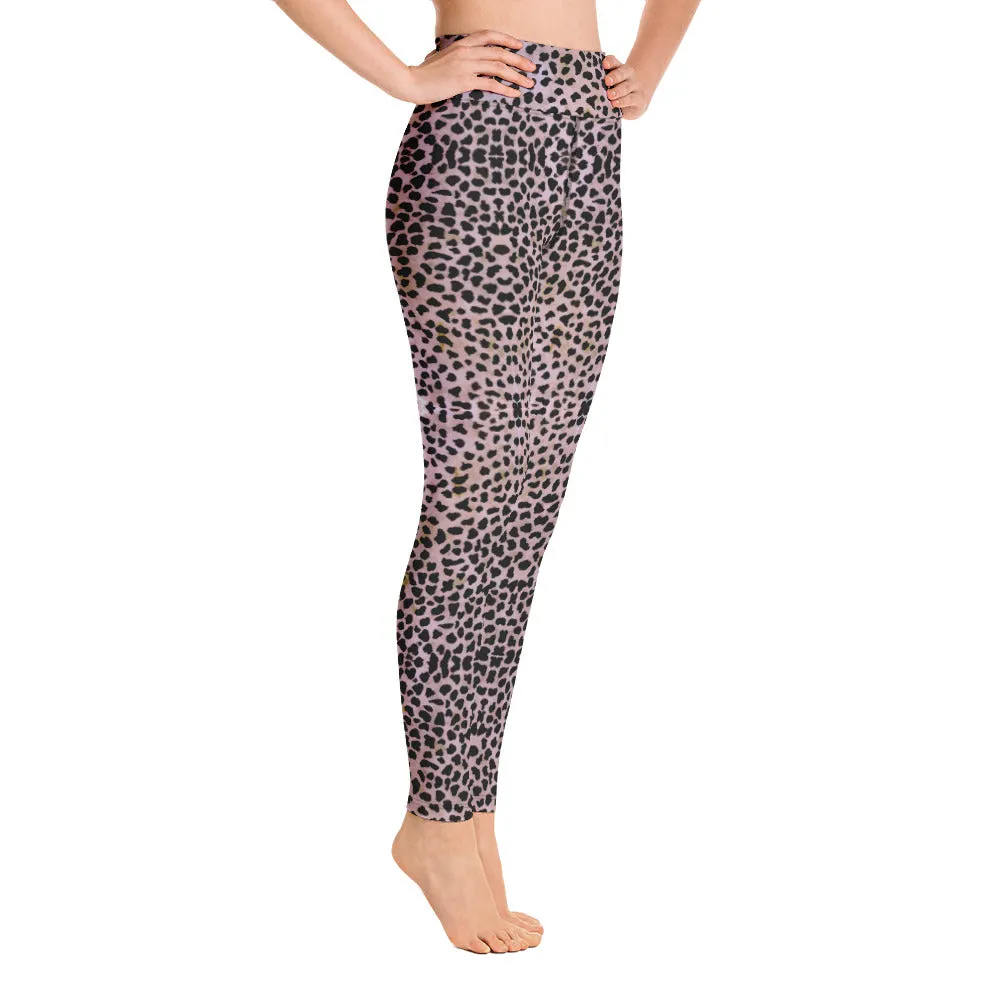 Purple Cheetah Print Yoga Leggings, Abstract Animal Print Tights For Women-Made in USA/EU/MX