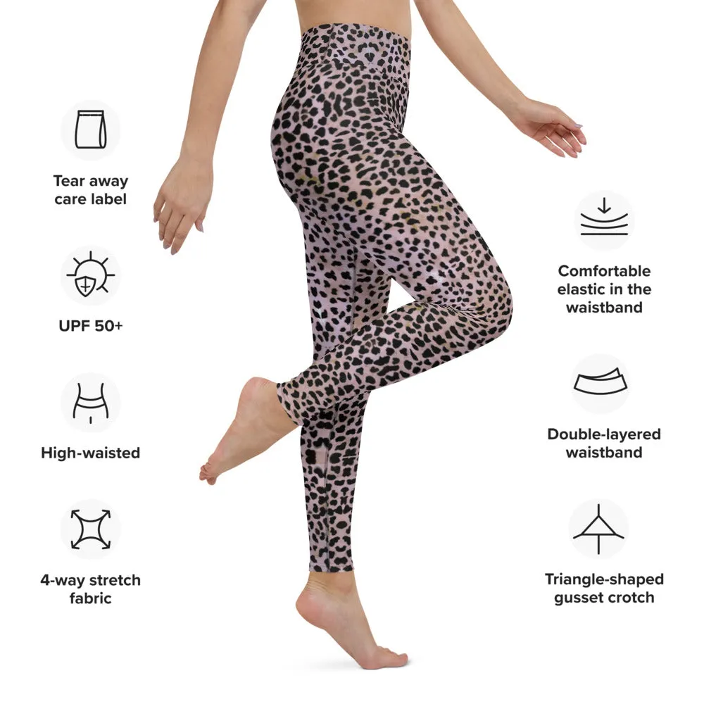 Purple Cheetah Print Yoga Leggings, Abstract Animal Print Tights For Women-Made in USA/EU/MX