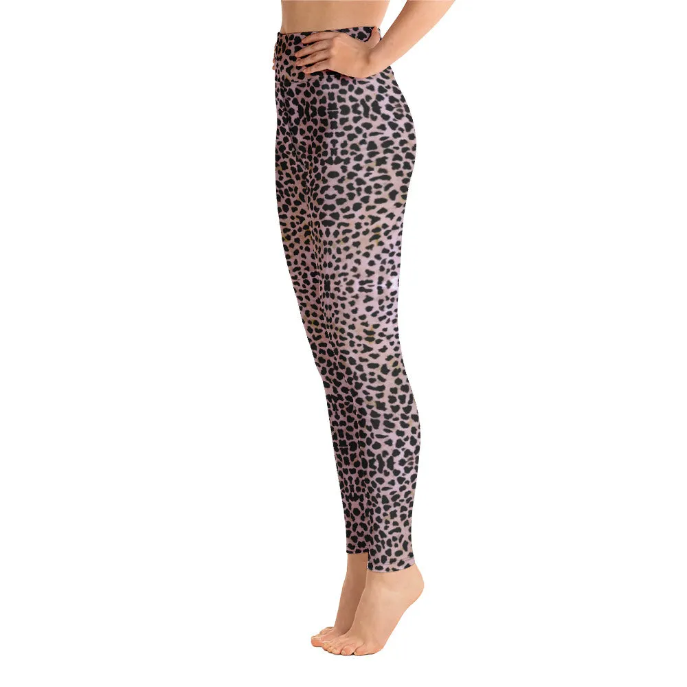 Purple Cheetah Print Yoga Leggings, Abstract Animal Print Tights For Women-Made in USA/EU/MX