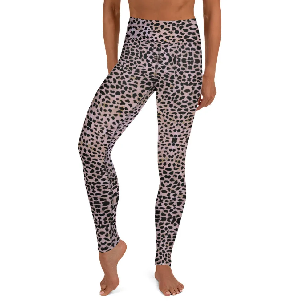 Purple Cheetah Print Yoga Leggings, Abstract Animal Print Tights For Women-Made in USA/EU/MX