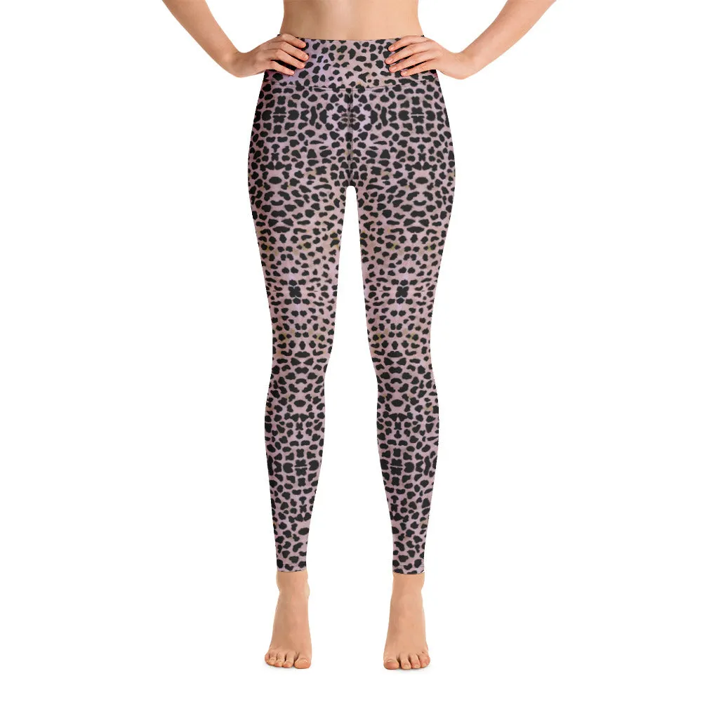 Purple Cheetah Print Yoga Leggings, Abstract Animal Print Tights For Women-Made in USA/EU/MX