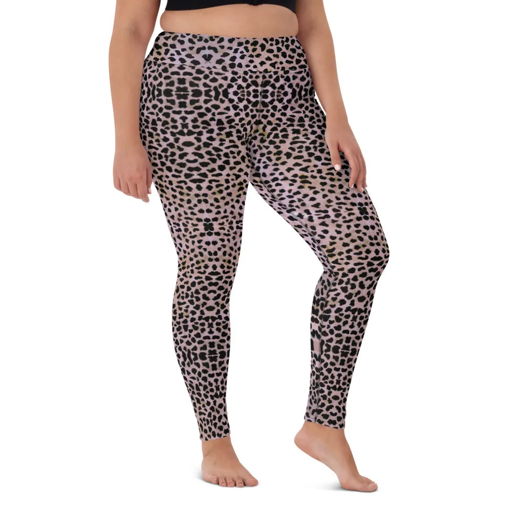 Purple Cheetah Print Yoga Leggings, Abstract Animal Print Tights For Women-Made in USA/EU/MX