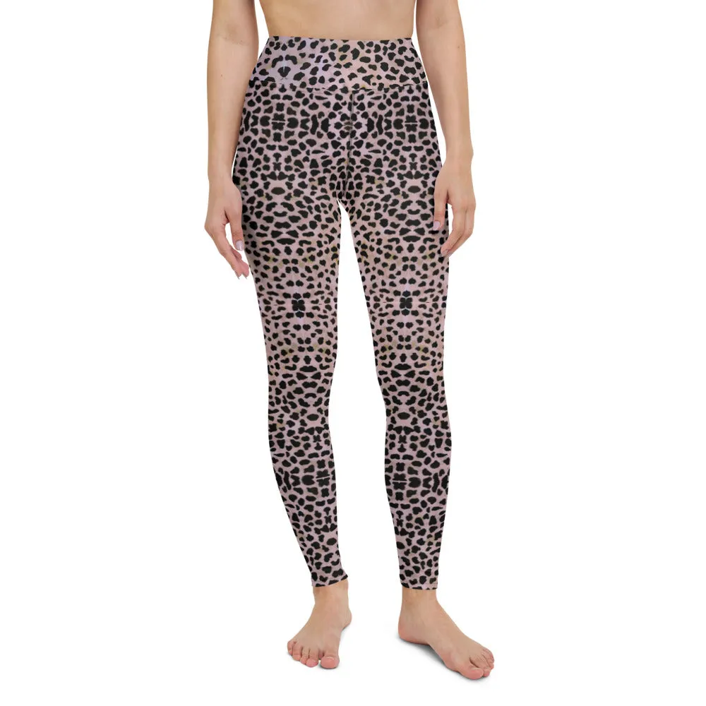 Purple Cheetah Print Yoga Leggings, Abstract Animal Print Tights For Women-Made in USA/EU/MX