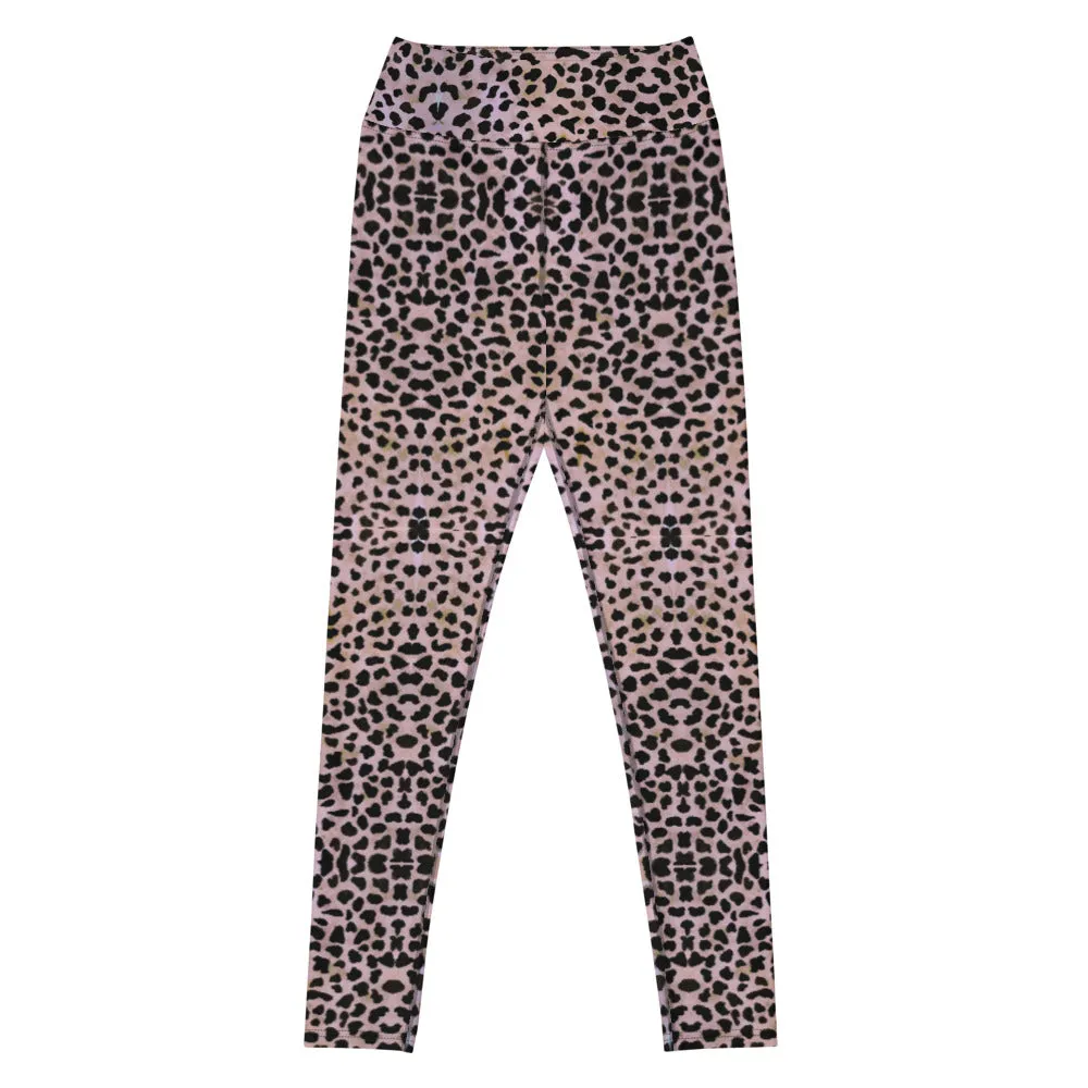 Purple Cheetah Print Yoga Leggings, Abstract Animal Print Tights For Women-Made in USA/EU/MX