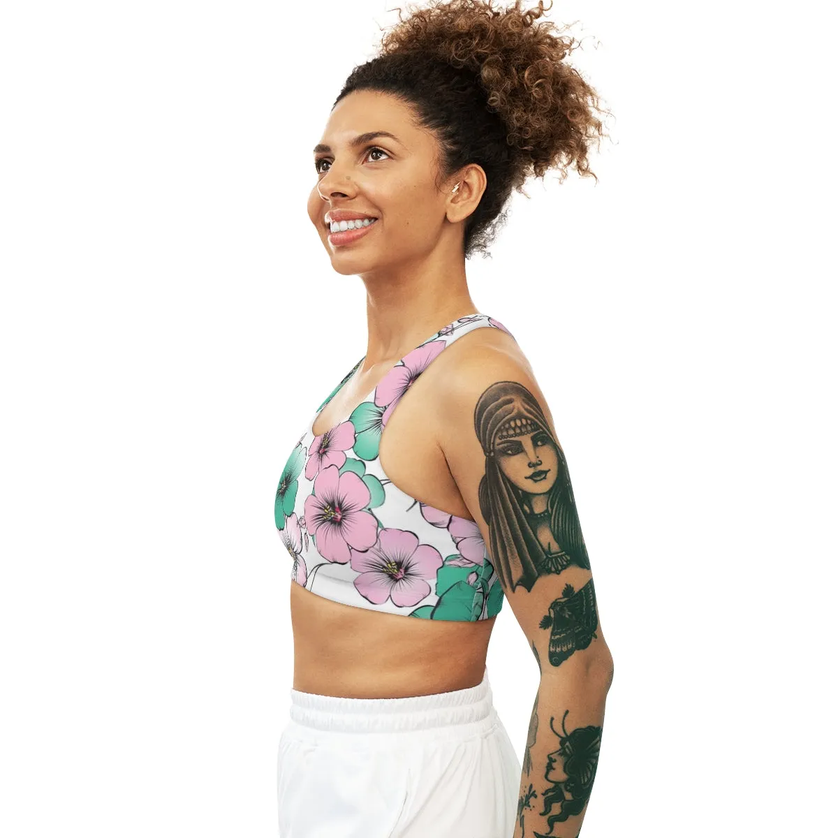 Reversible Floral and Pink Seamless Sports Bra