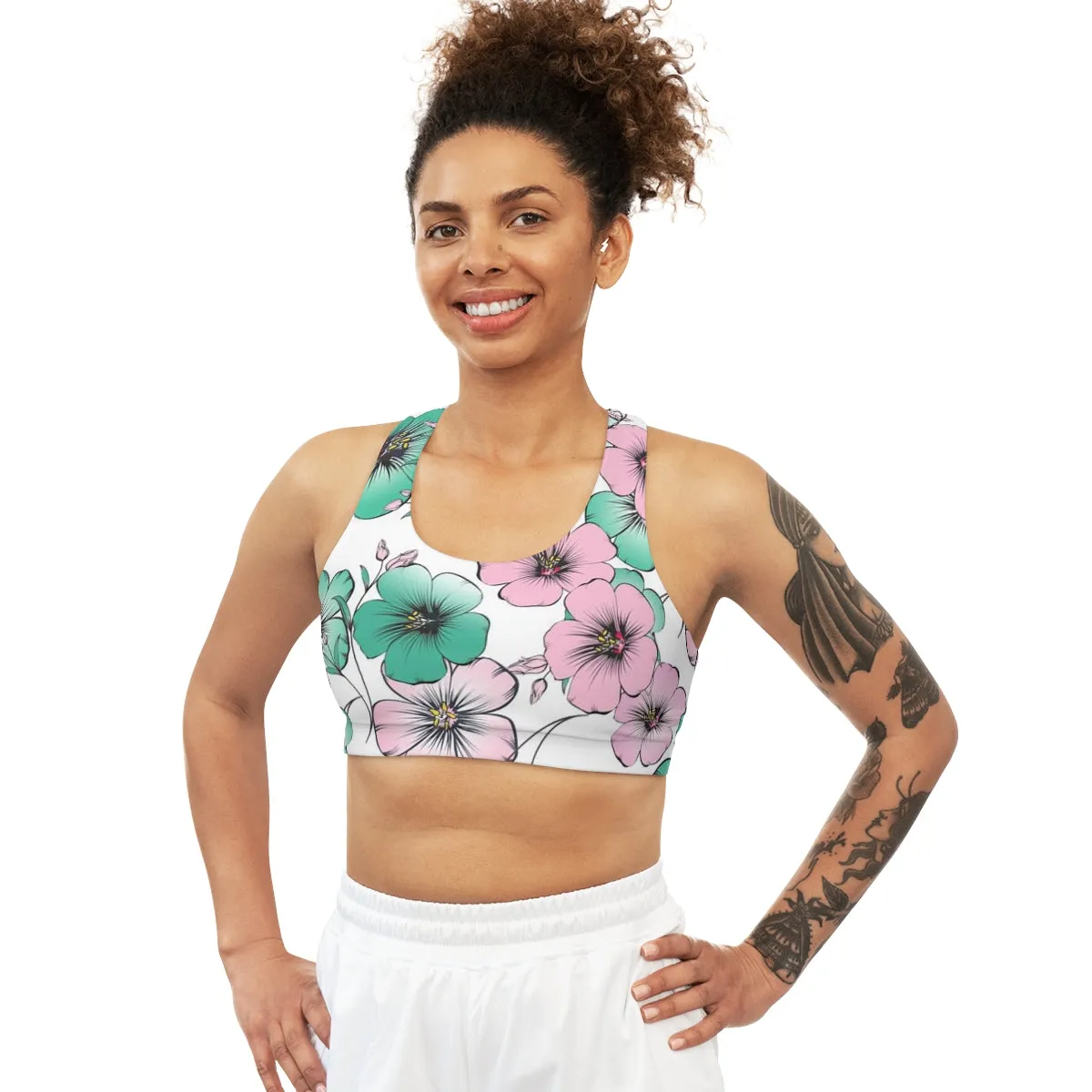 Reversible Floral and Pink Seamless Sports Bra