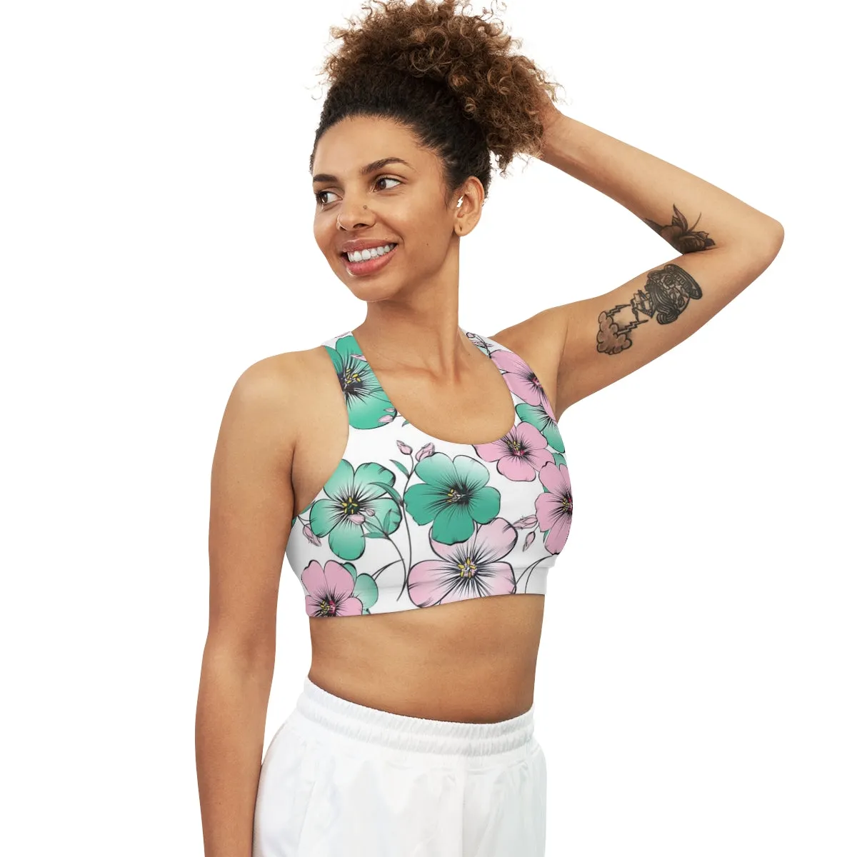 Reversible Floral and Pink Seamless Sports Bra