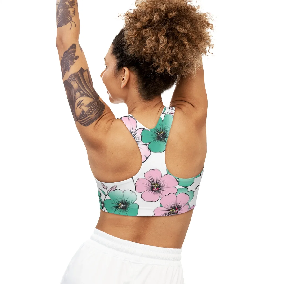 Reversible Floral and Pink Seamless Sports Bra