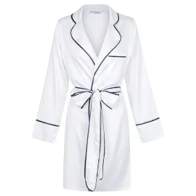 Satin Signature Personalised Robe - White/Navy (Faulty/Final Sale)