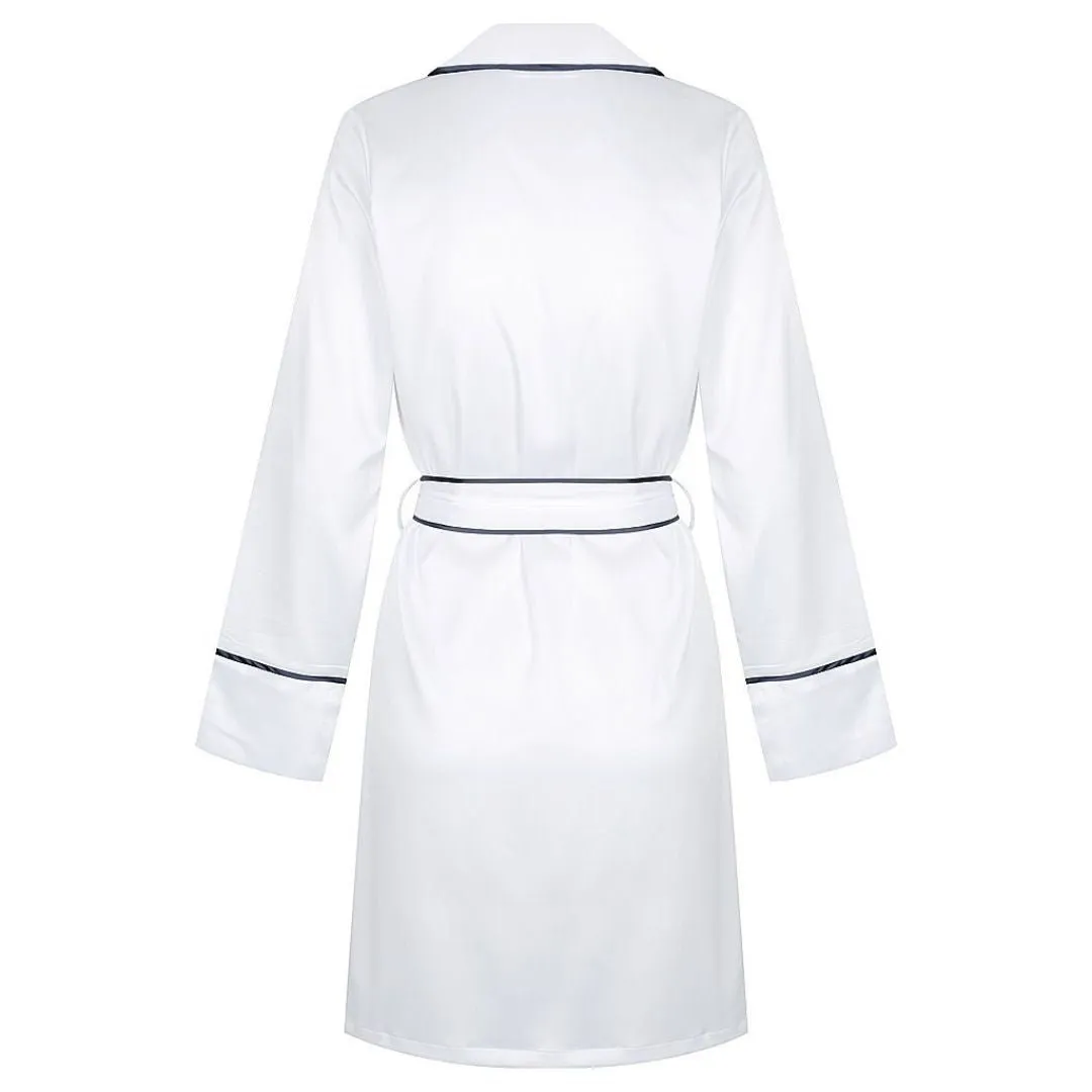 Satin Signature Personalised Robe - White/Navy (Faulty/Final Sale)