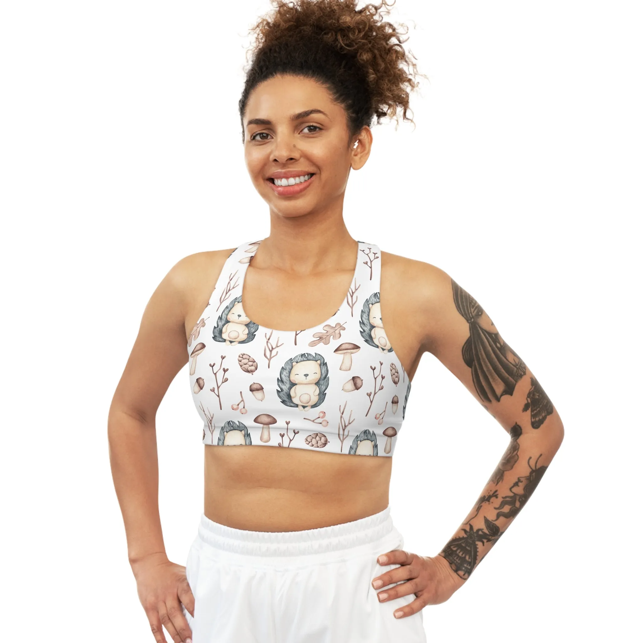 Seamless Sports Bra, Hedgehog, Women's Crop Top, Women's Sportswear, Women's Athleticwear, Women's Activewear