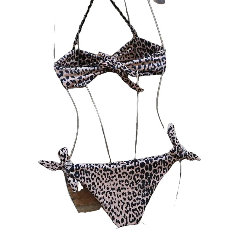 Sexy Women's High Cut Brazilian Bikinis With Leopard Print & Bowknot