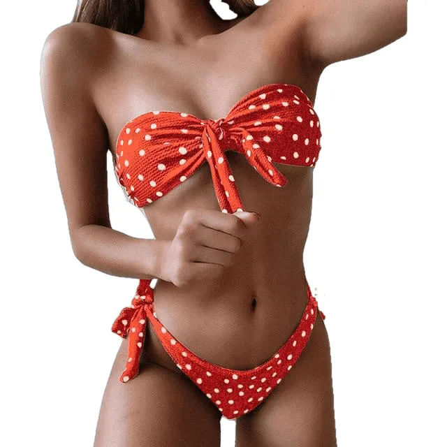 Sexy Women's High Cut Brazilian Bikinis With Leopard Print & Bowknot