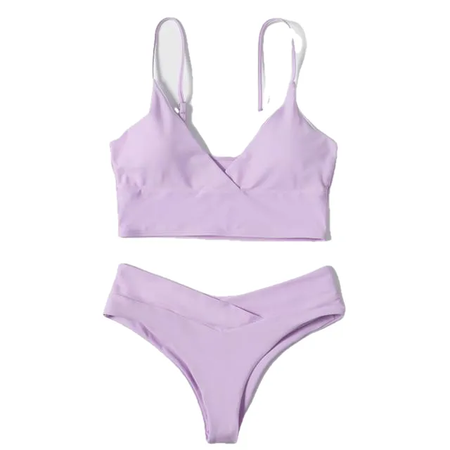 Sexy Women's High Waist Cotton Swimwear Solid Color