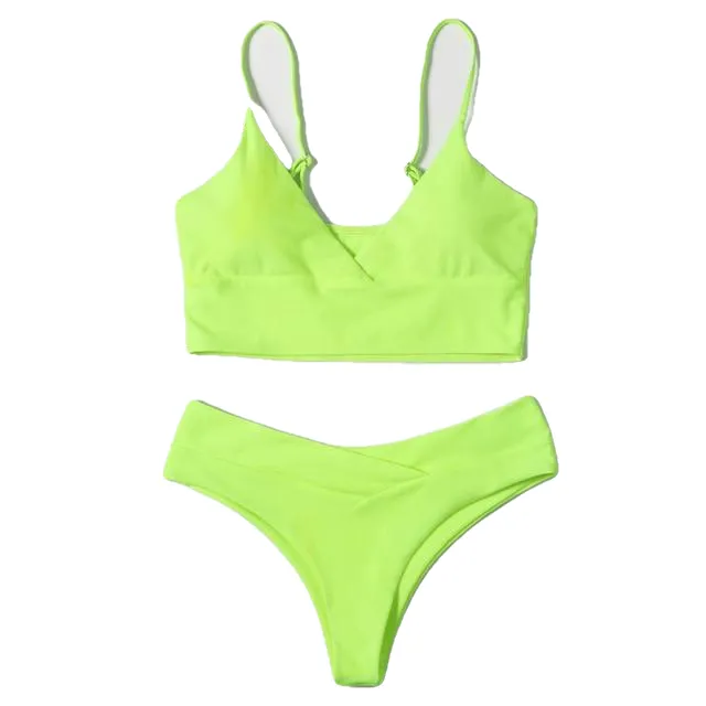 Sexy Women's High Waist Cotton Swimwear Solid Color