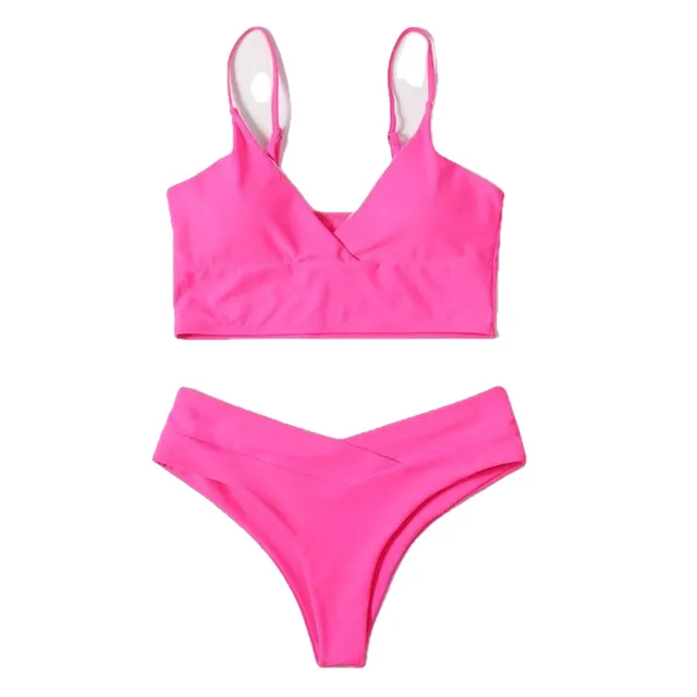 Sexy Women's High Waist Cotton Swimwear Solid Color