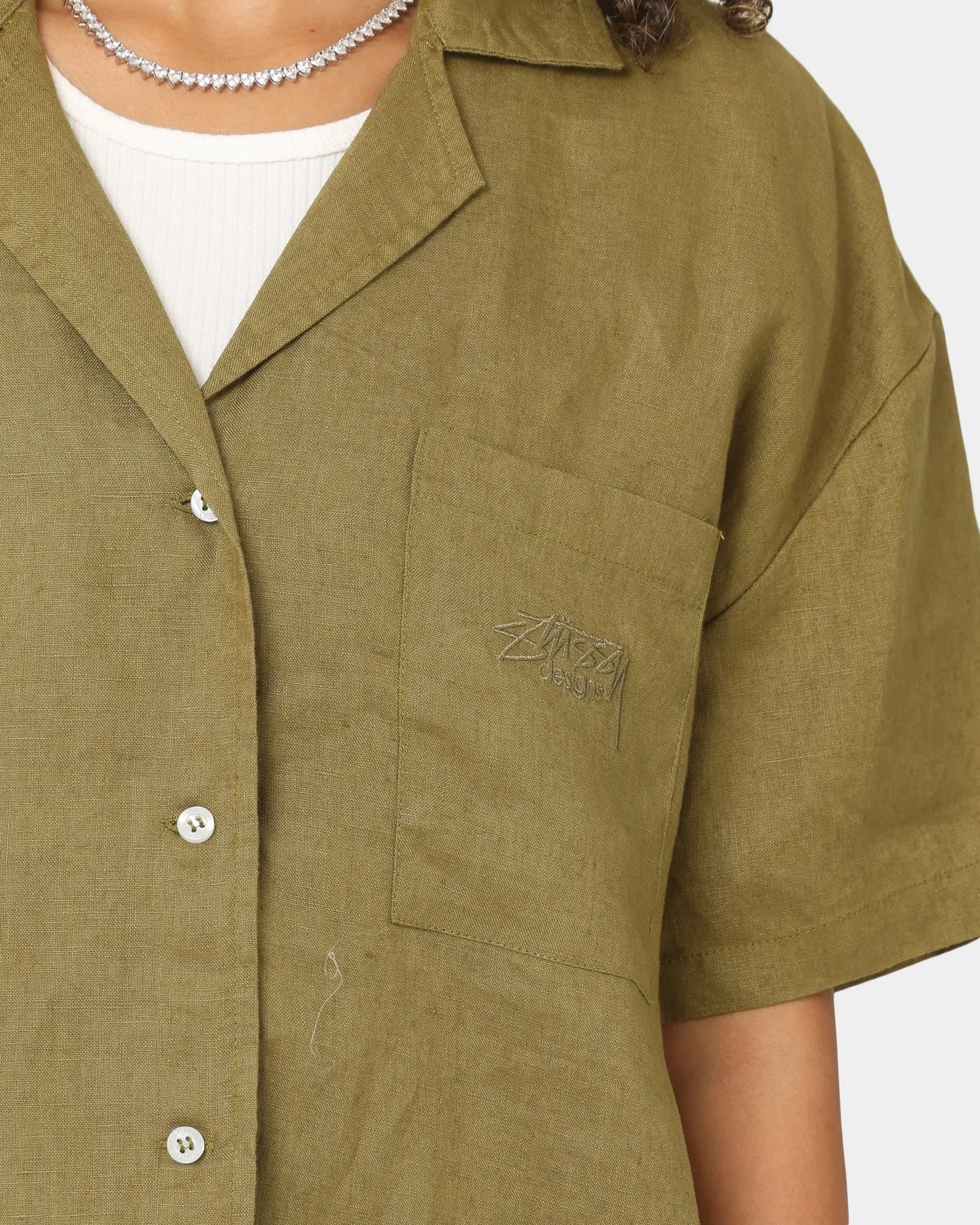 Stussy Women's Cali Linen Oversized Shirt Safari