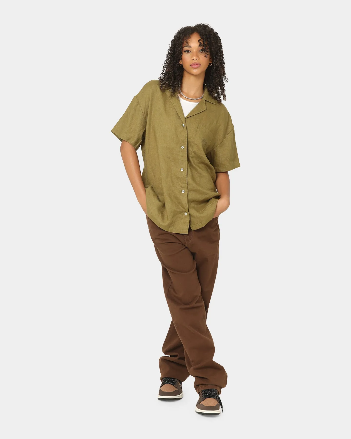 Stussy Women's Cali Linen Oversized Shirt Safari