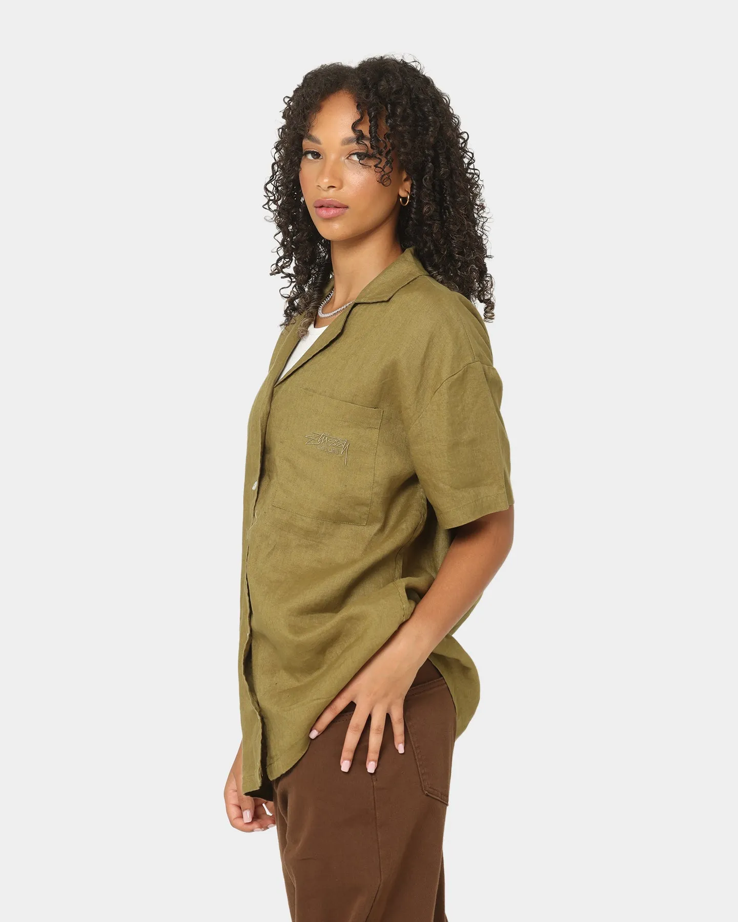 Stussy Women's Cali Linen Oversized Shirt Safari