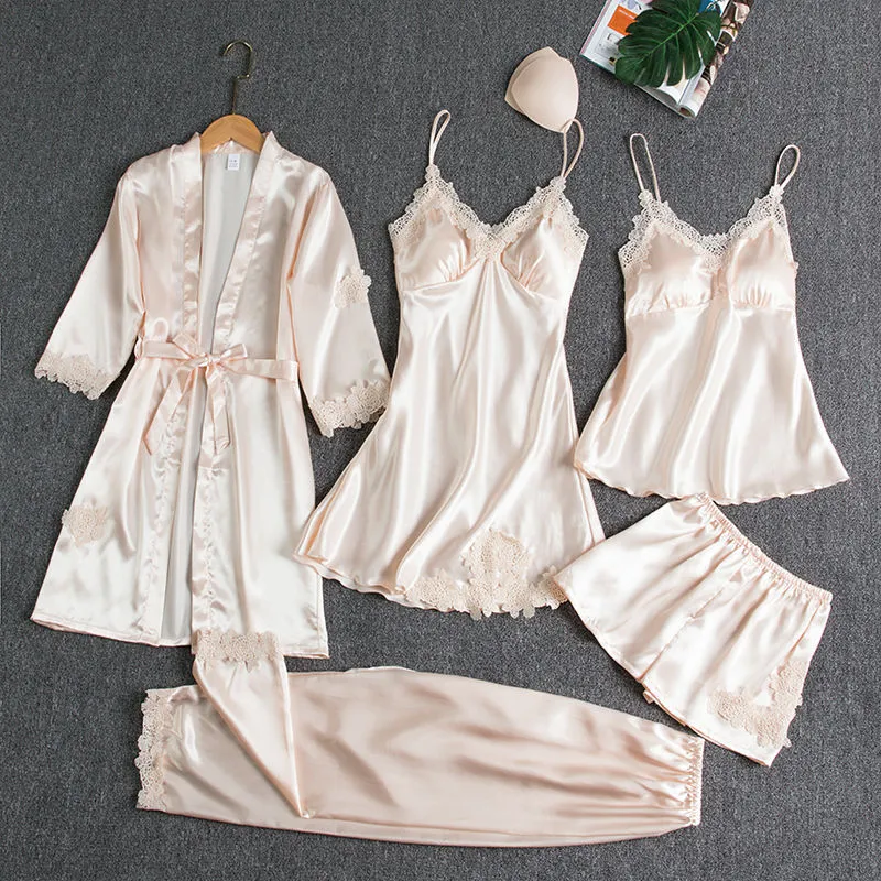 Summer Pajama And Robe Set With Lace Trim