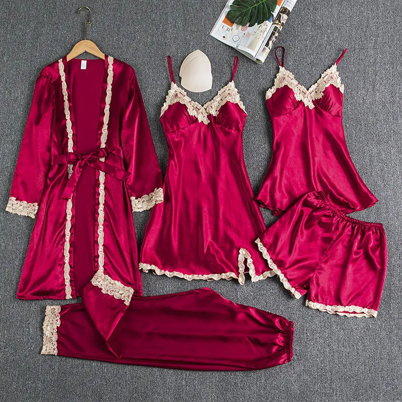 Summer Pajama And Robe Set With Lace Trim