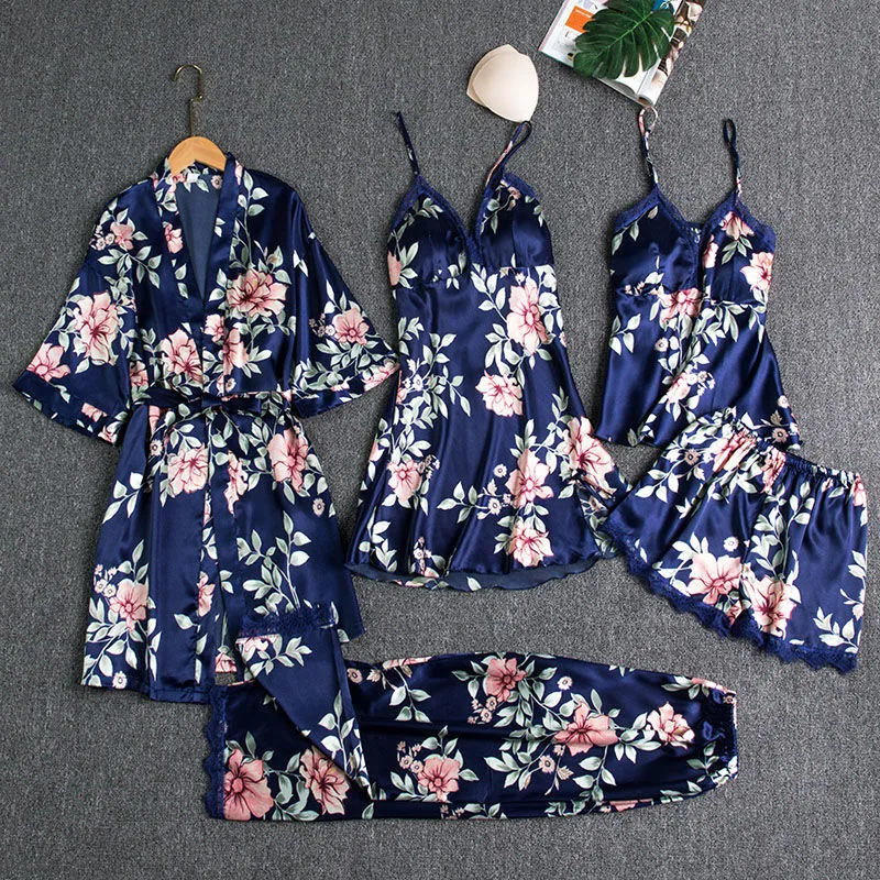 Summer Pajama And Robe Set With Lace Trim