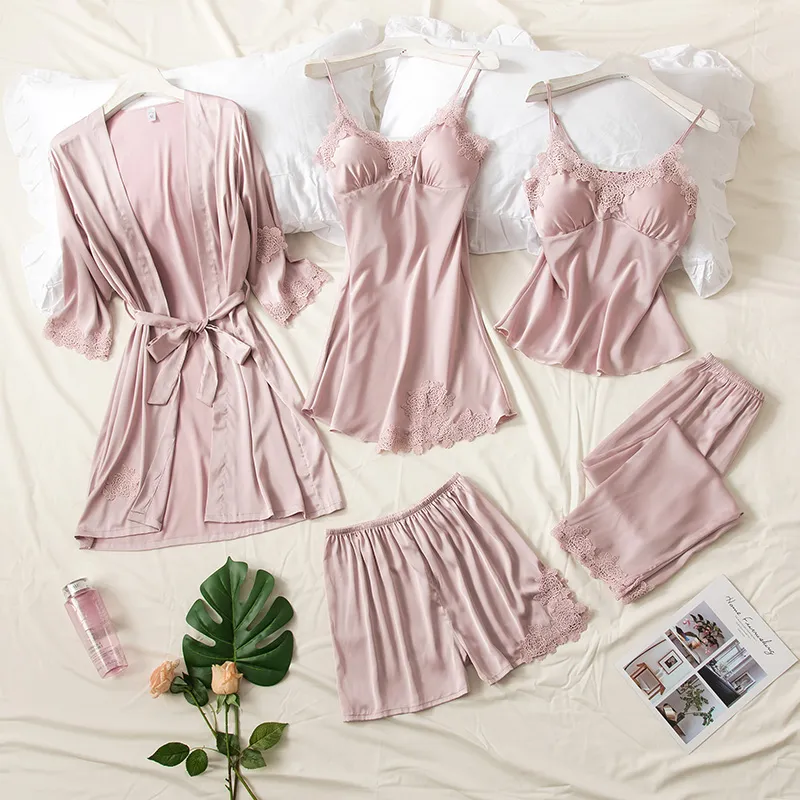 Summer Pajama And Robe Set With Lace Trim