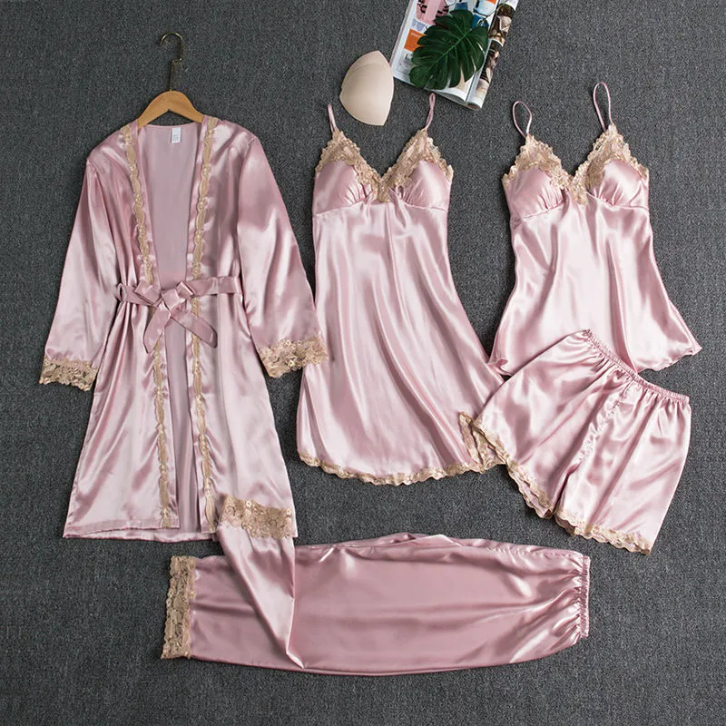 Summer Pajama And Robe Set With Lace Trim