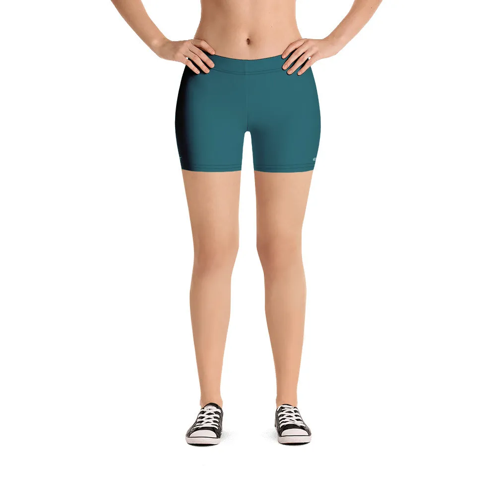 Teal Blue Women's Shorts, Solid Color Designer Blue Ladies' Elastic Tights-Made in USA/EU/MX