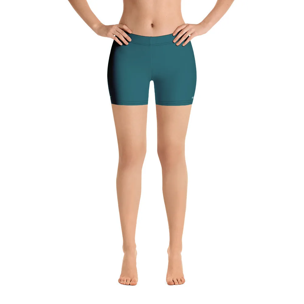 Teal Blue Women's Shorts, Solid Color Designer Blue Ladies' Elastic Tights-Made in USA/EU/MX