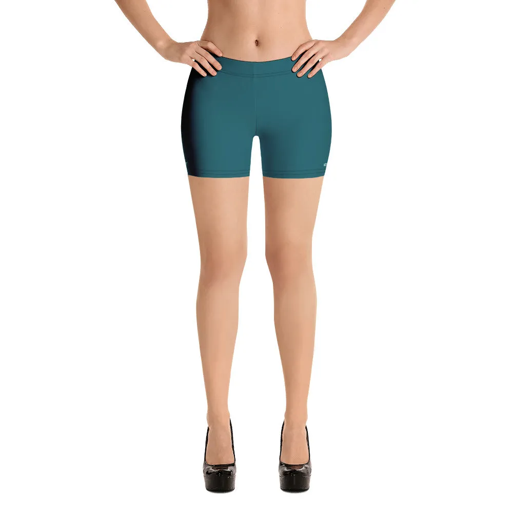 Teal Blue Women's Shorts, Solid Color Designer Blue Ladies' Elastic Tights-Made in USA/EU/MX